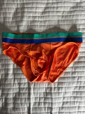 CODE 22 Men's Orange Performance Briefs with Teal & Blue Waistband
